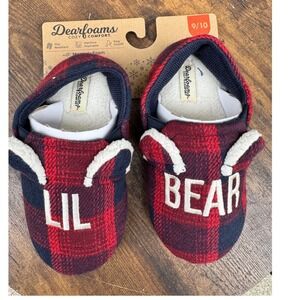 Dearfoams NEW Lil Bear Plaid Cozy Slippers Memory Foam Slip Resistant Kids 9-10
